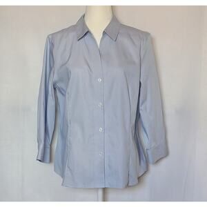Ann Klein Womens Light Blue Pin Stripe Button Down 3/4 Sleeve Top Blouse Sz: XL